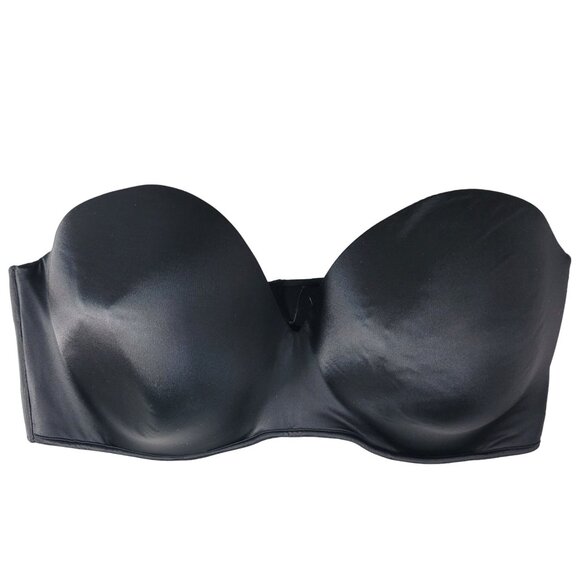 Cacique Strapless Bra Black Size 40F Plunge Padded Underwire Smooth Cup - Picture 1 of 6
